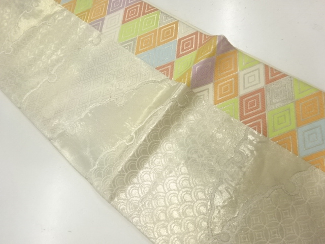 アンティーク　縞に古典柄模様織出し袋帯（材料）